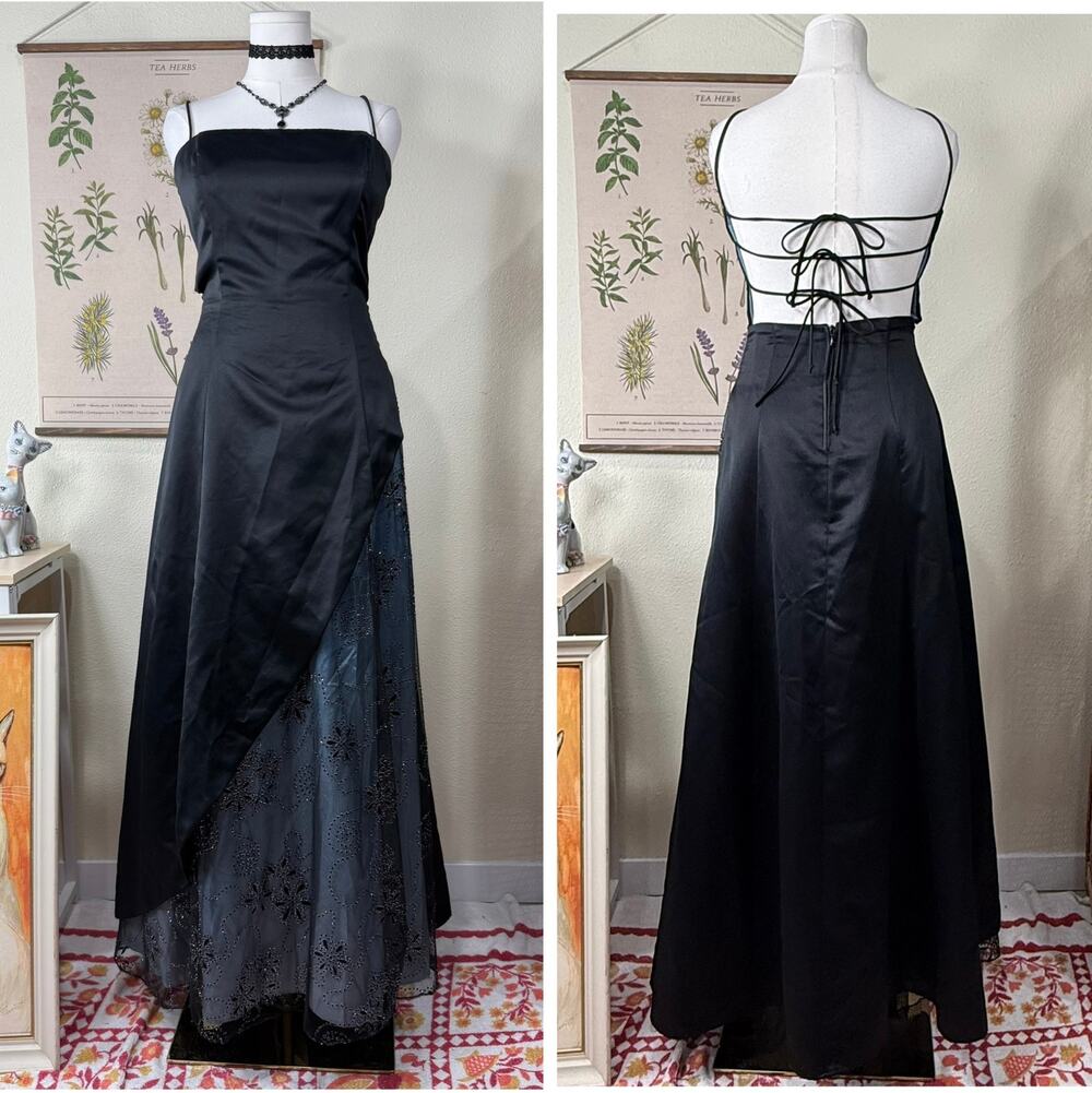 90s Y2k Glitter Open Tie Back Formal Dress Whimsigoth Romantic Goth Dark Fairy L